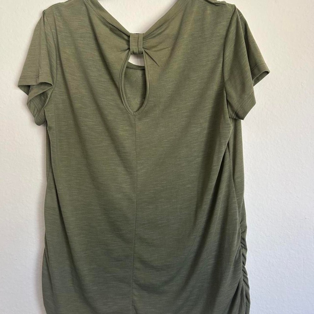 Y2K whimsigoth grunge t-shirt rhinestone olive green keyhole back - Picture 3 of 4